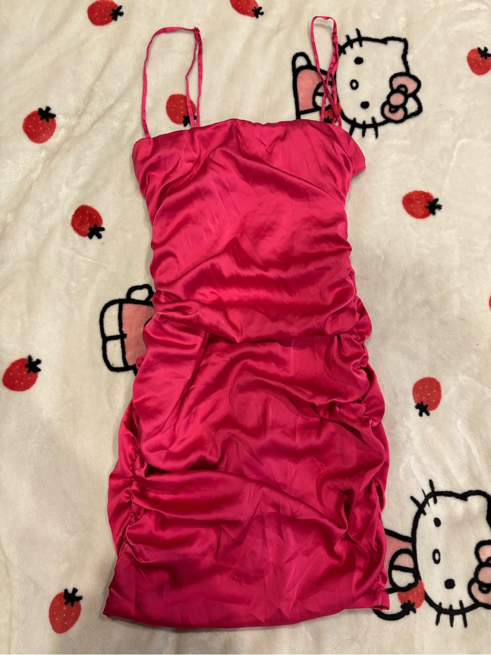 Oh Polly Hot Pink Satin Ruched Slip Dress